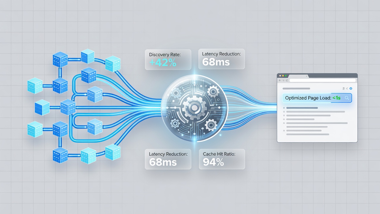 Graph illustrating search engine discovery rates before and after CDN implementation across multiple domains